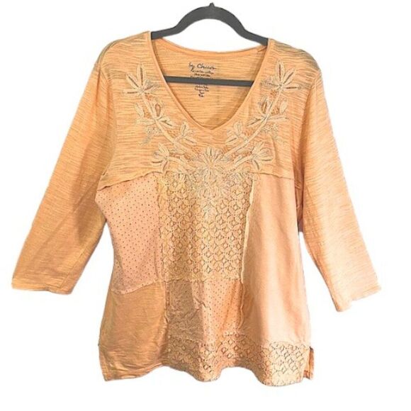 Chico's Slub Tee Size 1 (8) Medium Embroidered Lace Orange - Picture 3 of 13